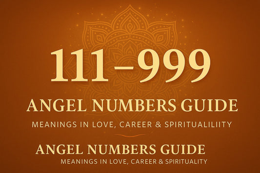 Illustrated cover image of an Angel Number Guide, featuring mystical Eastern-inspired design with spiritual symbolism, representing meanings of angel numbers 111 to 999.