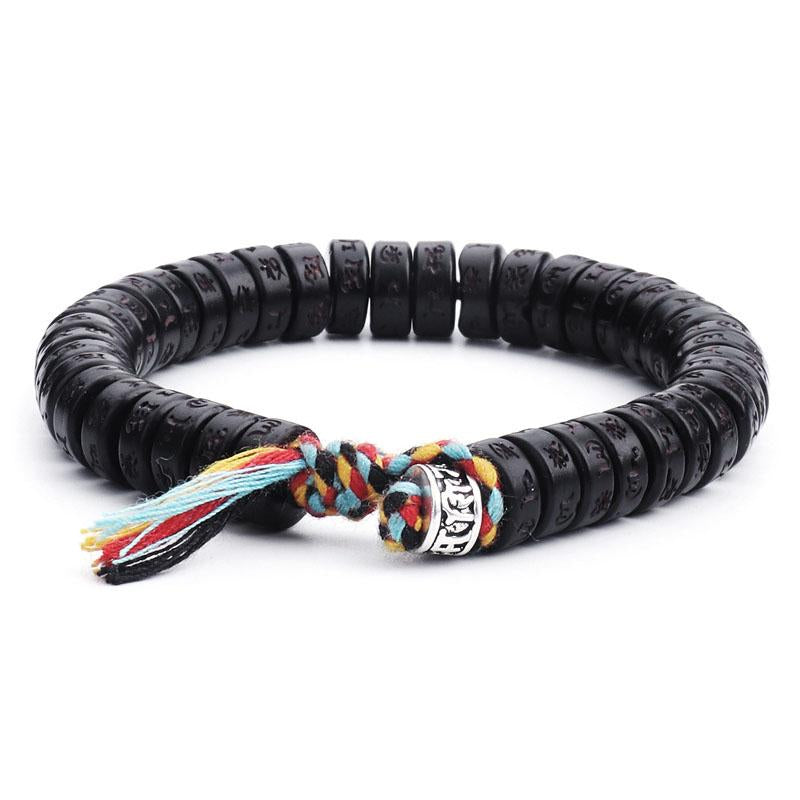 Coconut Shell Beads Bracelet with Engraved Mantra