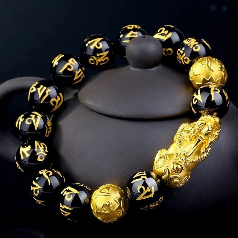 π | Buddha Bloom | Feng Shui Pixiu Black Obsidian Wealth Bracelet