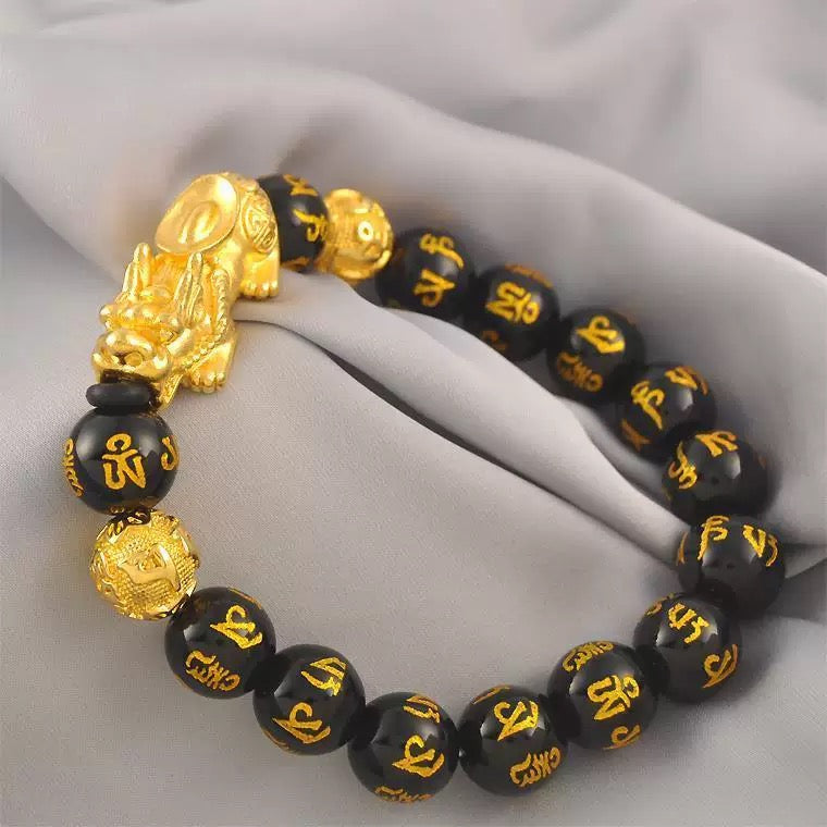 π | Buddha Bloom | Feng Shui Pixiu Black Obsidian Wealth Bracelet