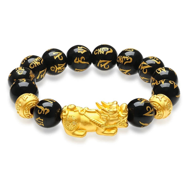 π | Buddha Bloom | Feng Shui Pixiu Black Obsidian Wealth Bracelet