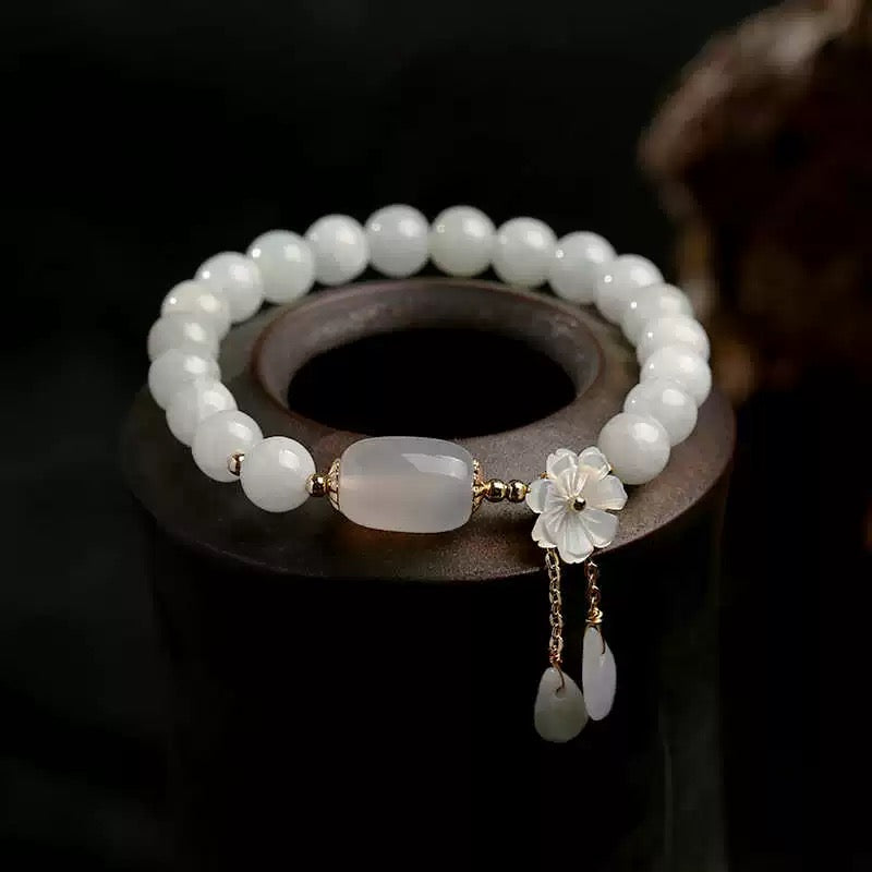๐ธ | Buddha Bloom | White Jade Serenity Blossom Bracelet