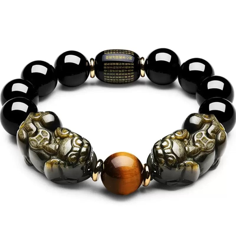 🪙 | Buddha Bloom | Natural Gold Obsidian Double Pixiu Bracelet