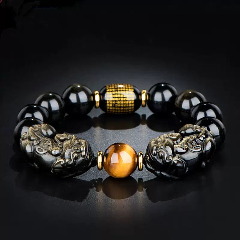 🪙 | Buddha Bloom | Natural Gold Obsidian Double Pixiu Bracelet