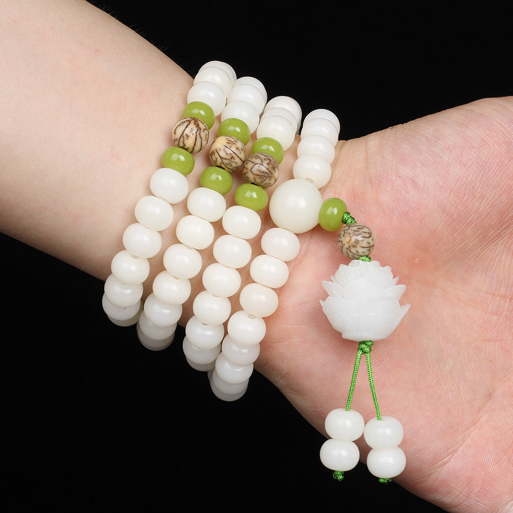 🪷 | Buddha Bloom | White Jade Bodhi Lotus Mala