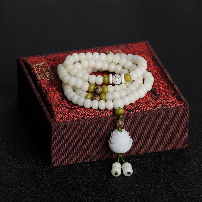 🪷 | Buddha Bloom | White Jade Bodhi Lotus Mala