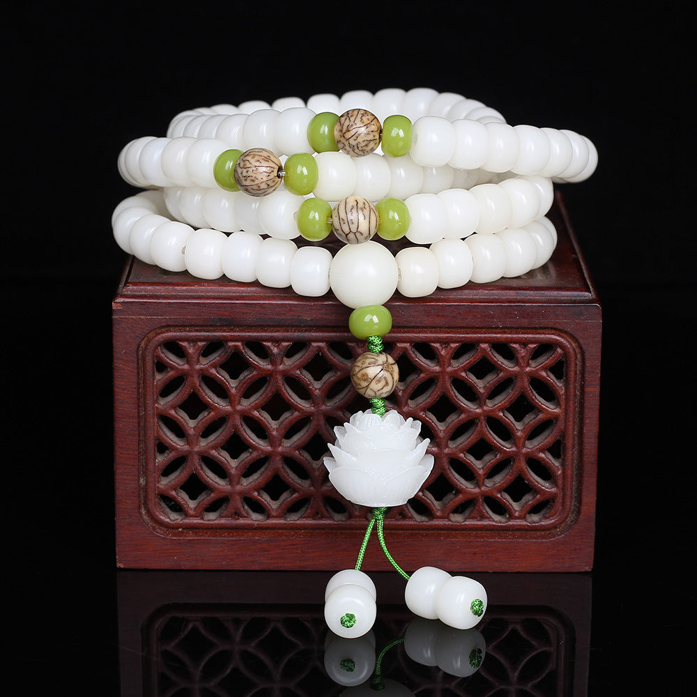 🪷 | Buddha Bloom | White Jade Bodhi Lotus Mala