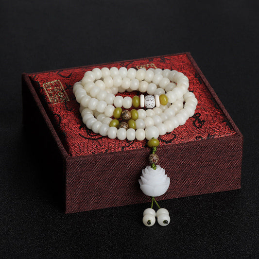 White jade and bodhi seed mala beads for gentle cleaning and storage guidance