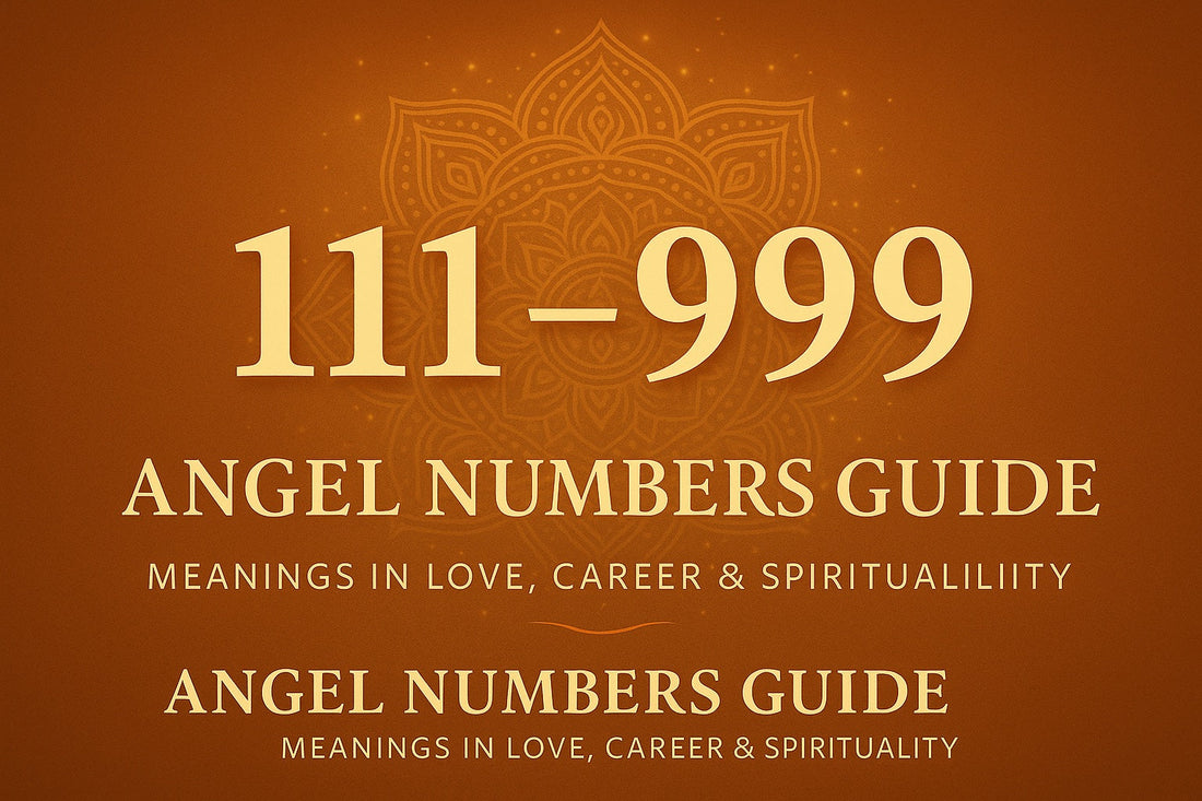 Illustrated cover image of an Angel Number Guide, featuring mystical Eastern-inspired design with spiritual symbolism, representing meanings of angel numbers 111 to 999.