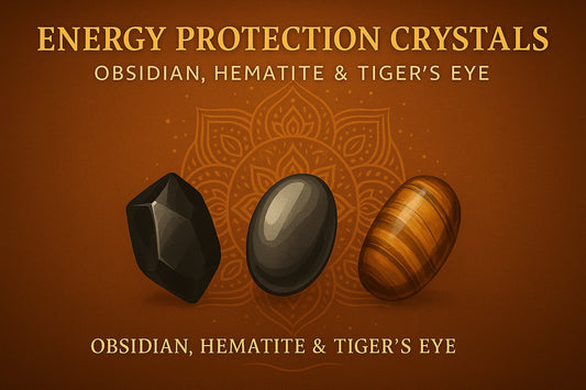 Thick-painted Tibetan mystical art depicting protective crystals such as black obsidian, hematite, and tiger’s eye, symbolizing energy shielding and spiritual grounding.