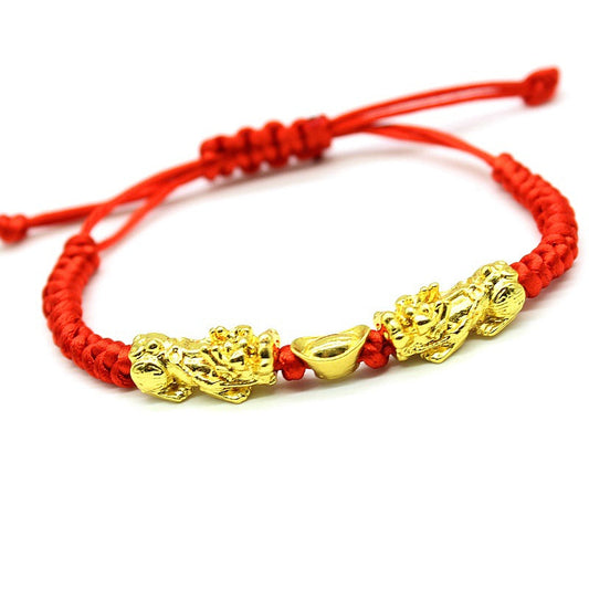 Double Pixiu Ingot & Lucky Red Rope Bracelet — Buddha Bloom