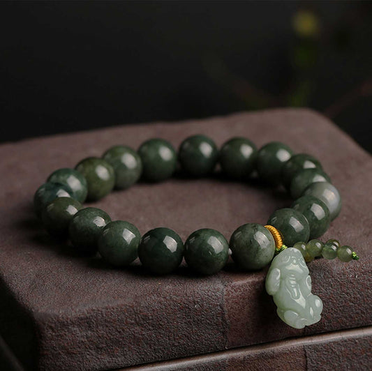 Green Jade Bracelet with Pixiu - Invite Wealth & Calming Energies with Jade — Buddha Bloom