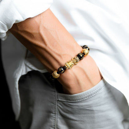 Feng Shui Pixiu Black Obsidian Bracelet — side angle