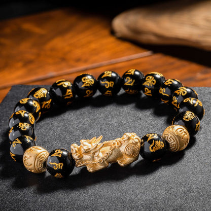 Feng Shui Pixiu Black Obsidian Bracelet for Wealth — main view | Buddha Bloom