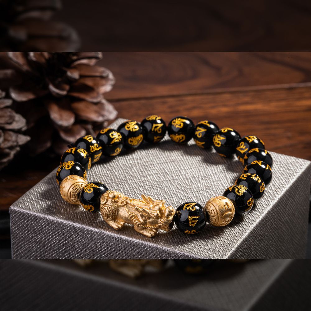 Feng Shui Pixiu Black Obsidian Bracelet — packaging display
