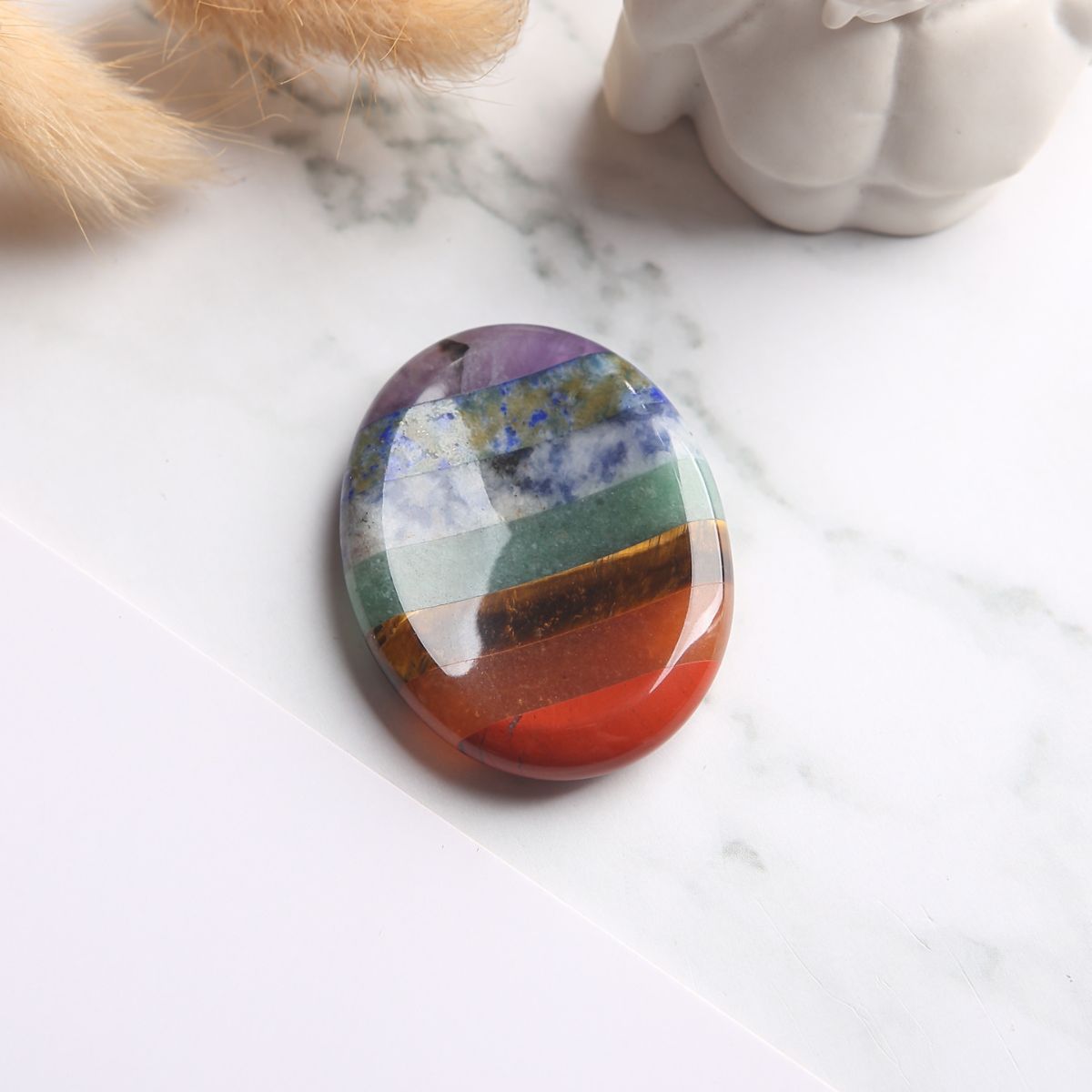 7 Chakra Worry Stone - For Anxiety & Stress with Amethyst, Lapis, Tiger — Buddha Bloom