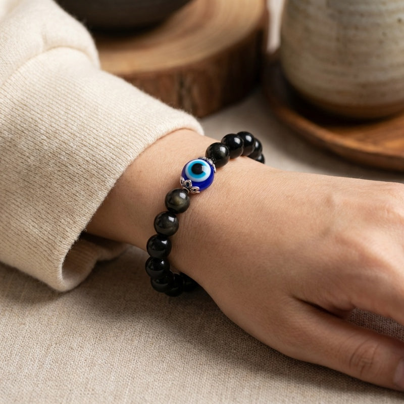Black Obsidian Evil Eye Bracelet for Dual Protection - product view 2