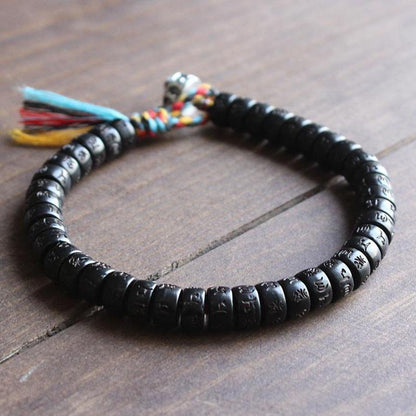 Coconut Shell Beads Bracelet with Engraved Mantra