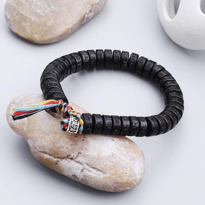 Coconut Shell Beads Bracelet with Engraved Mantra