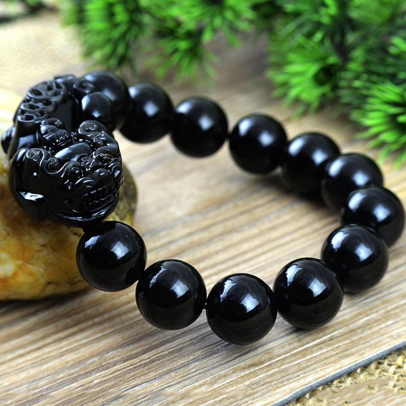 Black Obsidian Pixiu Bracelet - Wealth Protection with Obsidian — Buddha Bloom