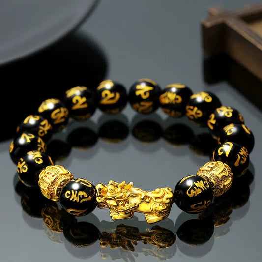 🐉 | Buddha Bloom | Feng Shui Pixiu Black Obsidian Wealth Bracelet