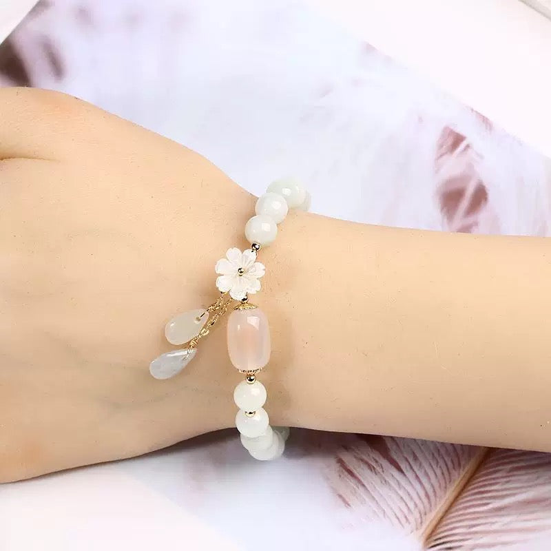 🌸 | Buddha Bloom | White Jade Serenity Blossom Bracelet