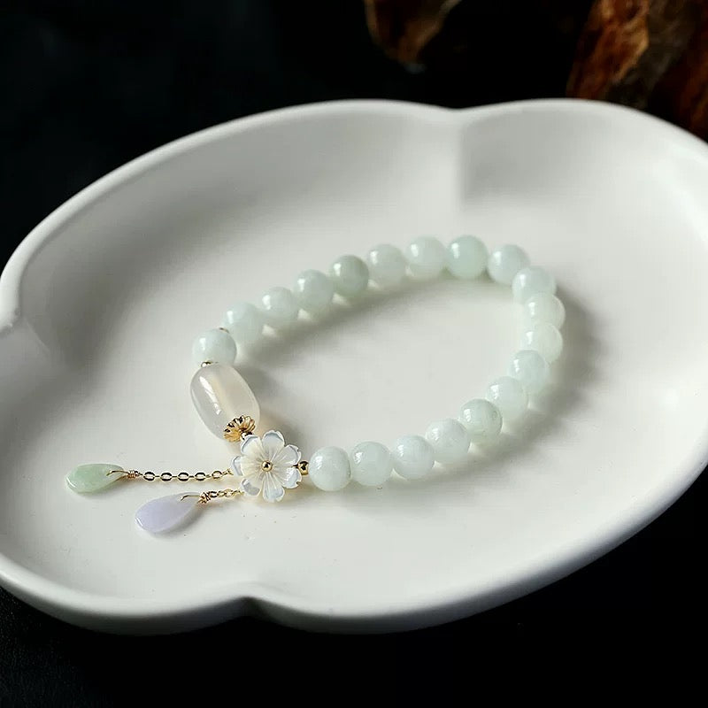 🌸 | Buddha Bloom | White Jade Serenity Blossom Bracelet