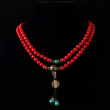 🔴 Buddha Bloom | Tibetan Red & Turquoise Protection Mala