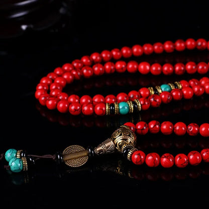 🔴 Buddha Bloom | Tibetan Red & Turquoise Protection Mala
