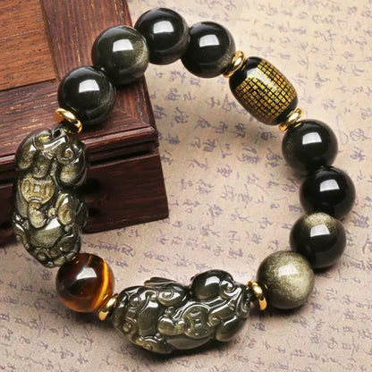 🪙 | Buddha Bloom | Natural Gold Obsidian Double Pixiu Bracelet