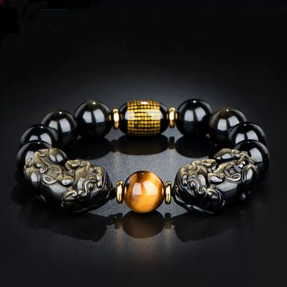 🪙 | Buddha Bloom | Natural Gold Obsidian Double Pixiu Bracelet