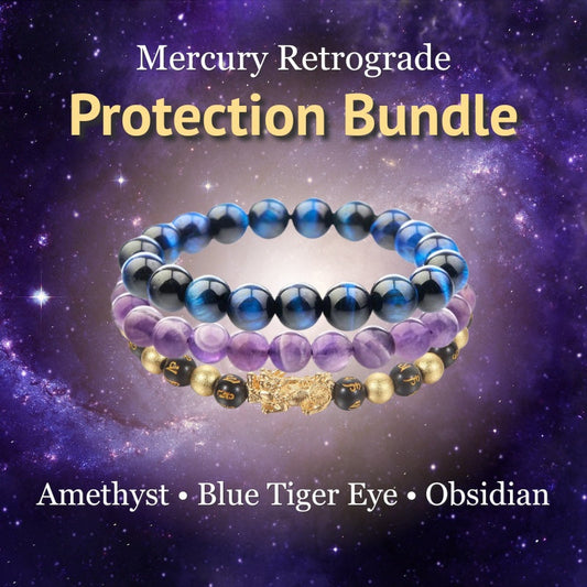 Mercury Retrograde Protection Bundle - 3 Bracelets for the Price of 2 with Amethyst, Obsidian, Tiger — Buddha Bloom