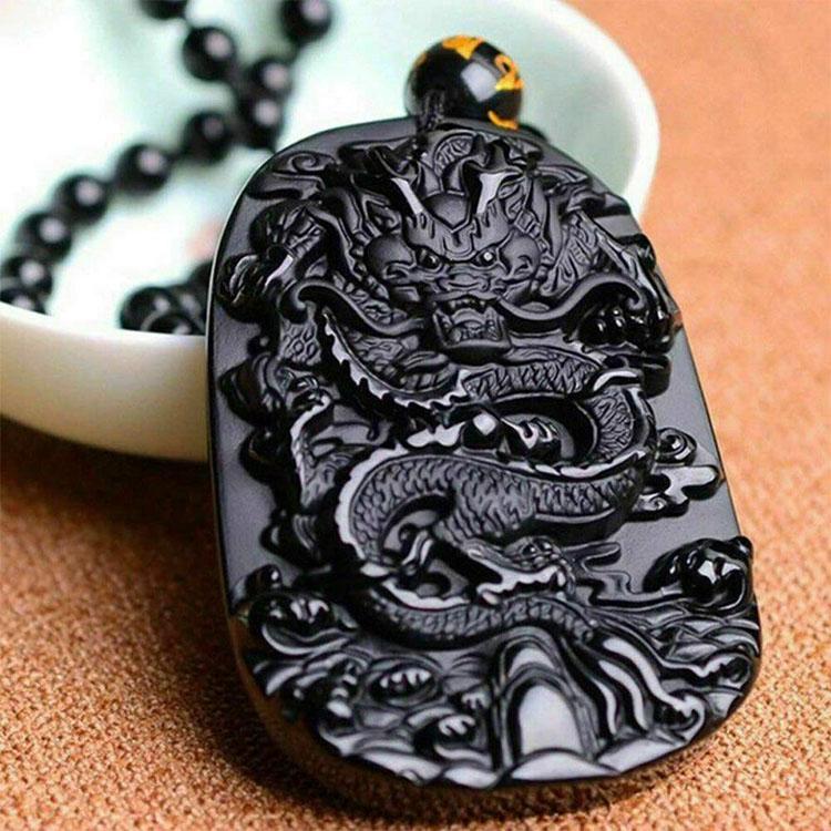 Natural Black Obsidian Dragon Protection Necklace with Obsidian — Buddha Bloom