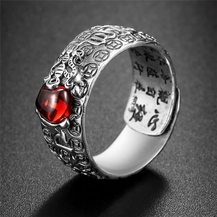 Natural Garnet Pixiu Ring - Feng Shui Wealth Ring — Buddha Bloom