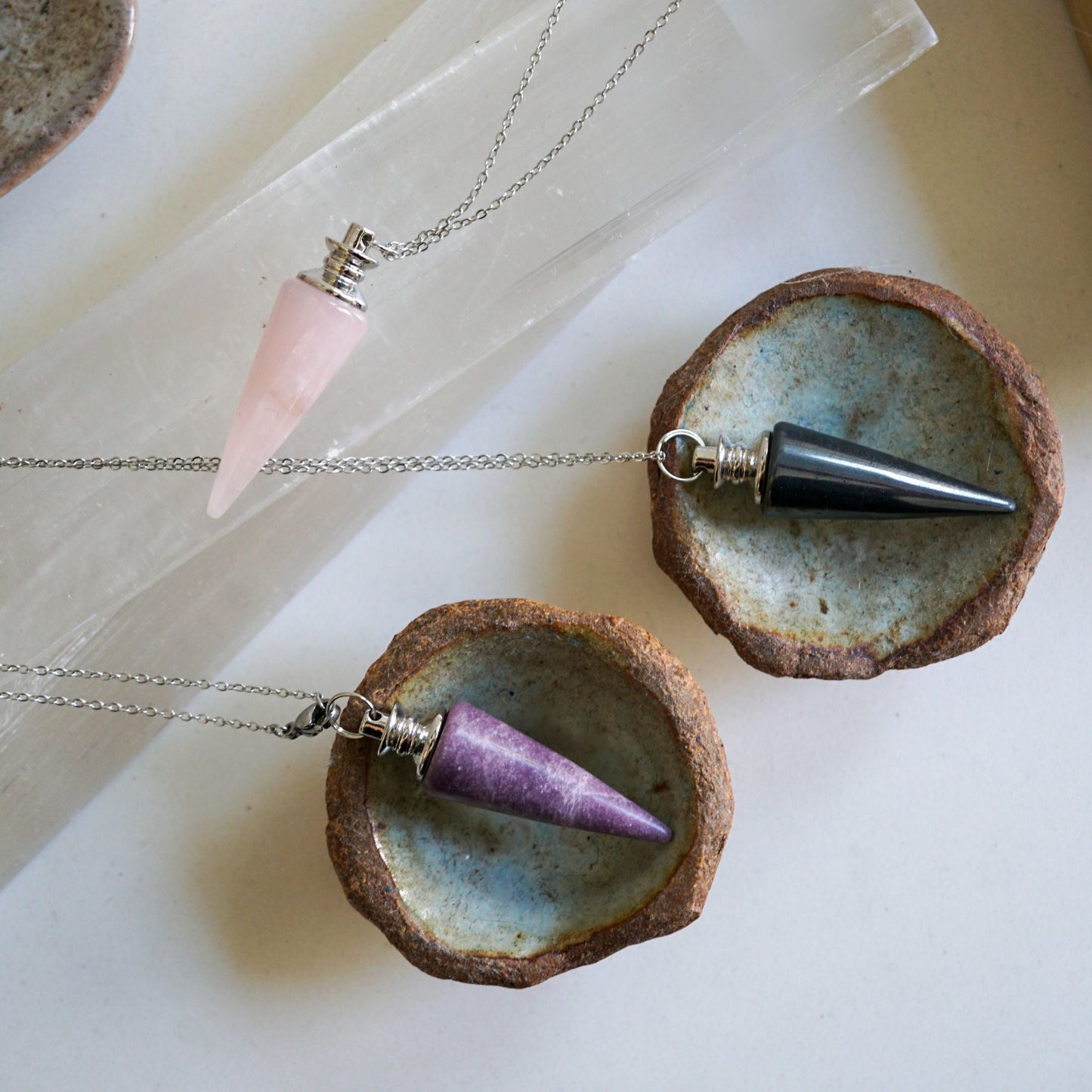 Rose Quartz Pendulum Necklace for Love & Intuition - product view 2