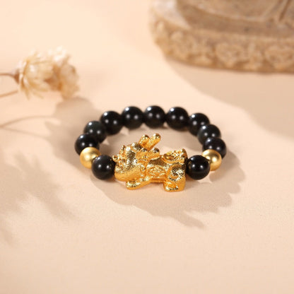 Pixiu Black Obsidian Wealth Ring with Obsidian — Buddha Bloom