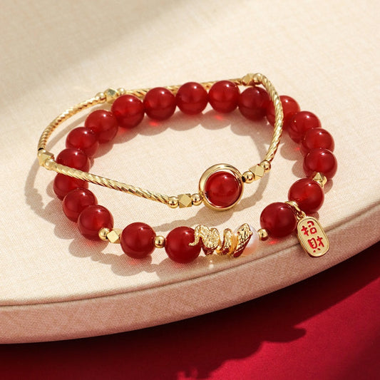 Red Agate Fu Bracelet Set with Agate — Buddha Bloom