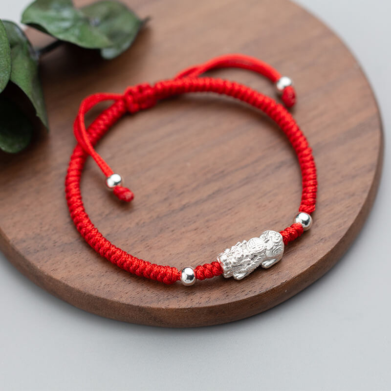 Red String Silver Pixiu Bracelet - Attract Windfall Luck — Buddha Bloom