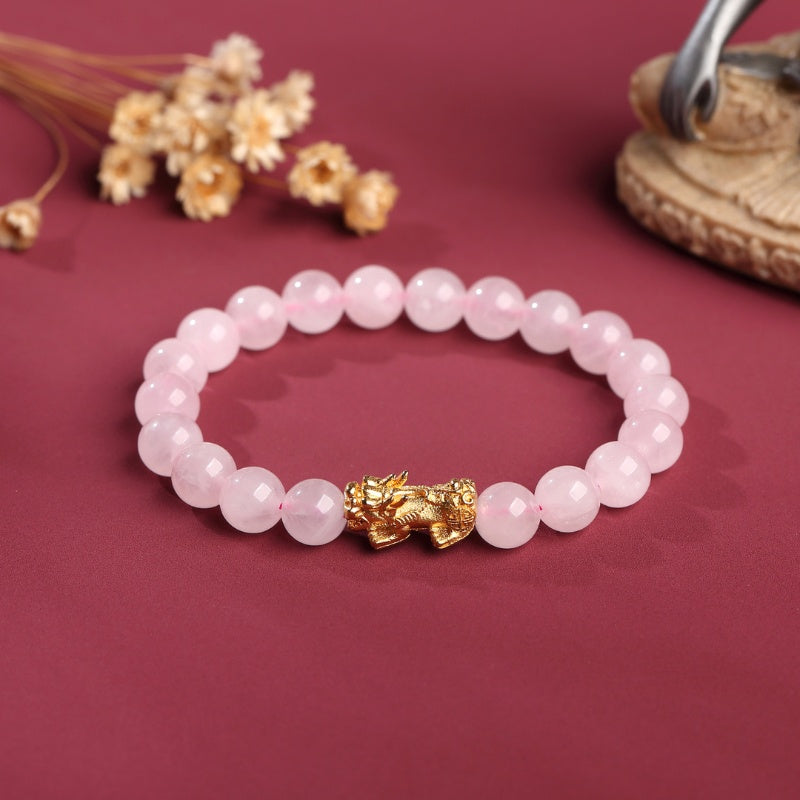 Exclusive: Rose Quartz Pixiu Love & Abundance Bracelet with Quartz — Buddha Bloom
