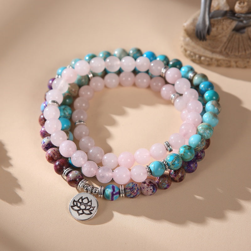 The Lotus of Calm Mala Beads with Quartz — Buddha Bloom