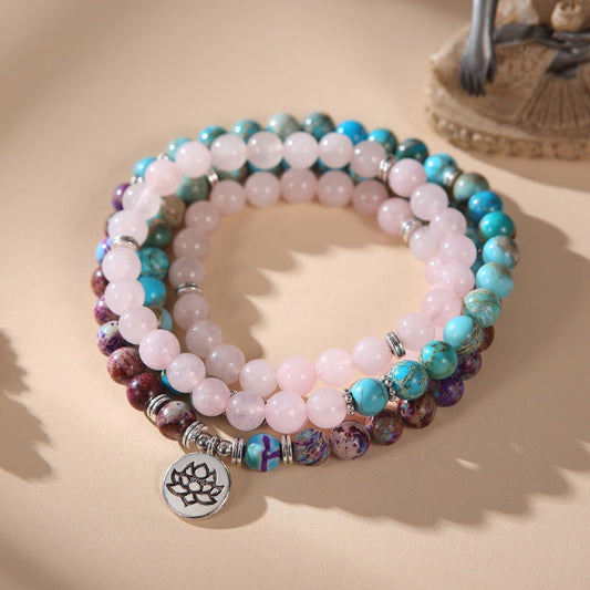The Lotus of Calm Mala Beads with Quartz — Buddha Bloom