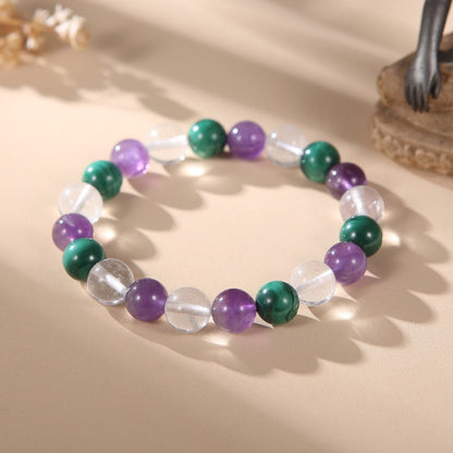 Triple Healing Bracelet – Amethyst, Malachite, Clear Quartz with Amethyst, Quartz — Buddha Bloom