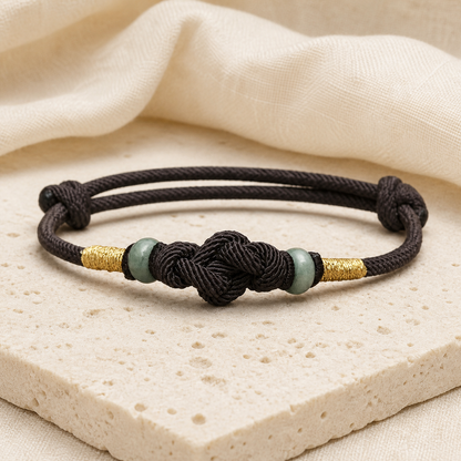 Black string jade bracelet full loop on ivory stone