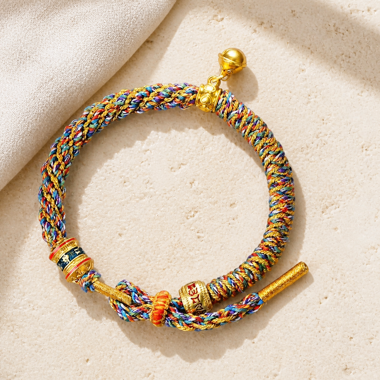 Multicolor woven bracelet on ivory stone