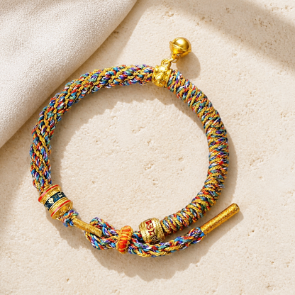 Multicolor woven bracelet on ivory stone