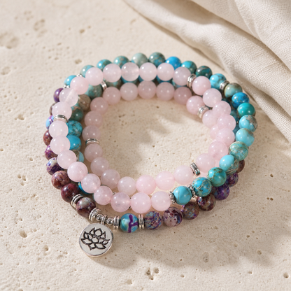 Lotus of Calm mala loop close view on warm ivory stone