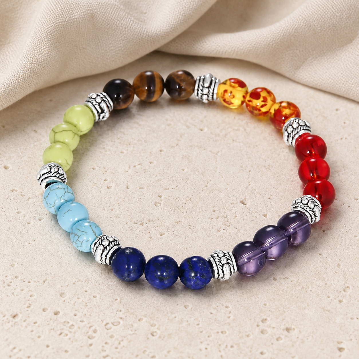 Seven color stone bracelet close detail