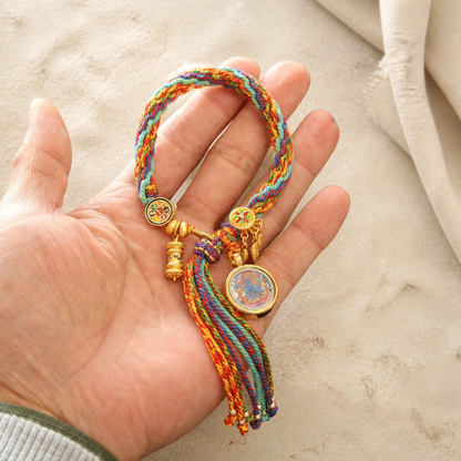 Tibetan zodiac guardian deity bracelet shown on a hand