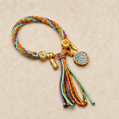 Tibetan zodiac guardian deity bracelet isolated on warm ivory background